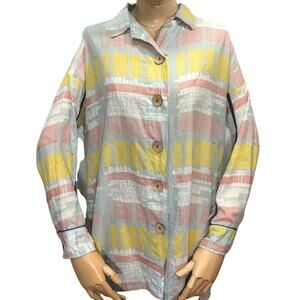 RIAS Jiapur Size S Art to Wear Button FRONT Lagenlook Shirt with Wooden Buttons